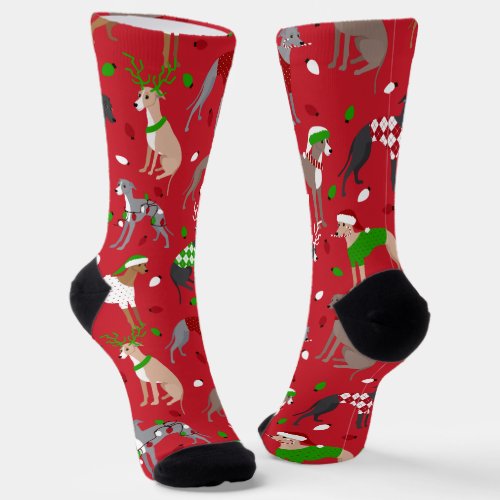 Christmas Italian Greyhound Dog Socks