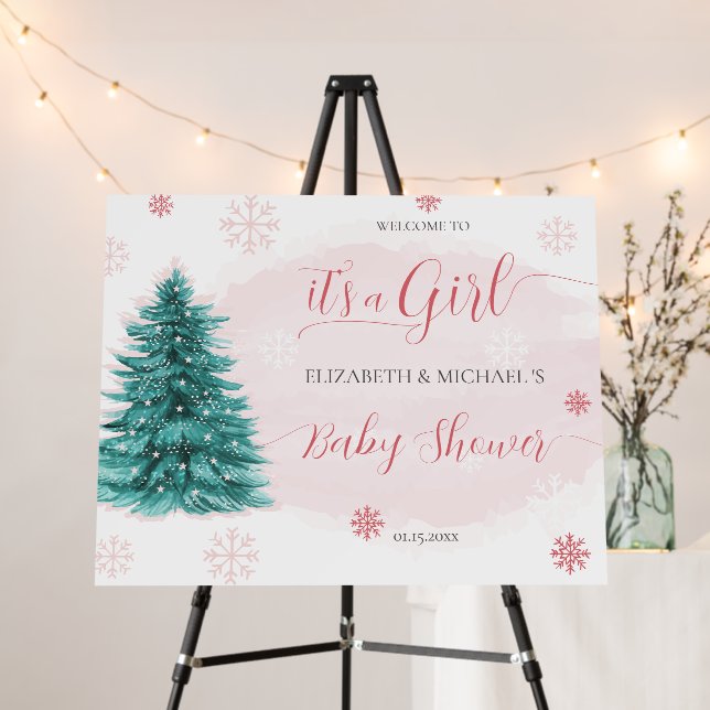 Christmas It's a Girl Baby shower Welcome sign (In Situ (Stand))