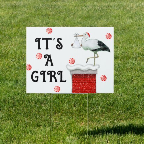 Christmas Its A Girl Baby Sign