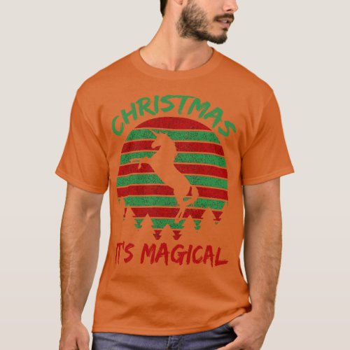 Christmas Its Magical Retro Vintage Unicorn Holida T_Shirt