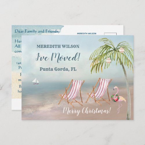 Christmas Ive Moved Watercolor Beach Moving  Announcement Postcard