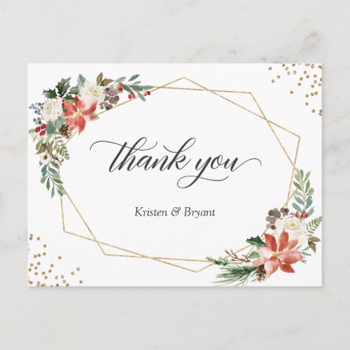 Christmas Ivory Red Poinsettia Floral Thank You Postcard