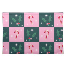 Christmas Ivy, Candy Cane with Stars Checkerboard