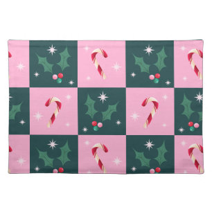 Christmas Ivy, Candy Cane with Stars Checkerboard Cloth Placemat