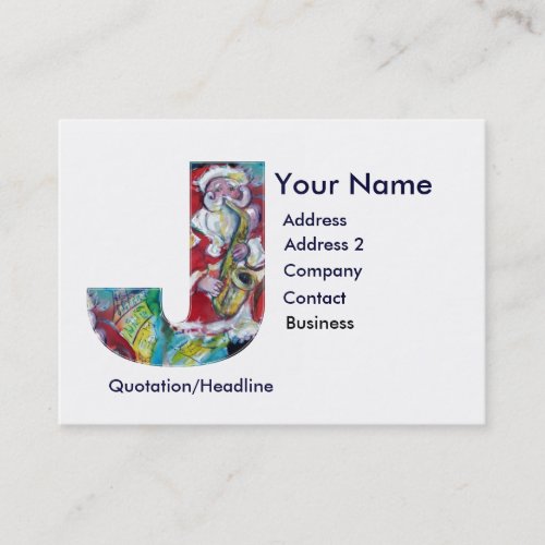 CHRISTMAS J LETTER  SANTA CLAUS WITH SAX BUSINESS CARD
