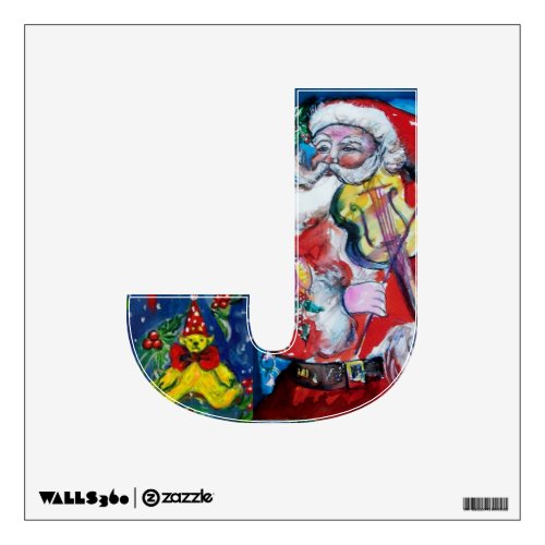 CHRISTMAS J LETTER SANTA  CLAUS WITH VIOLIN WALL DECAL