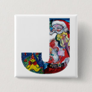 CHRISTMAS J LETTER / SANTA WITH VIOLIN MONOGRAM PINBACK BUTTON
