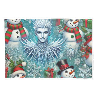 christmas jack frost and snowman pillow case