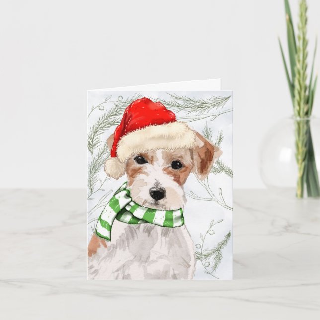 Christmas Jack Russell and Botanical Pines Holiday Card (Front)