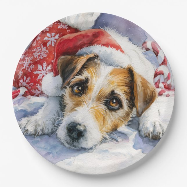  Christmas Jack Russell Paper Plate (Front)