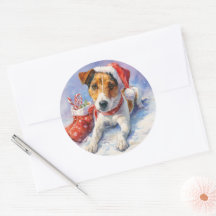  Christmas Jack Russell Round Sticker
