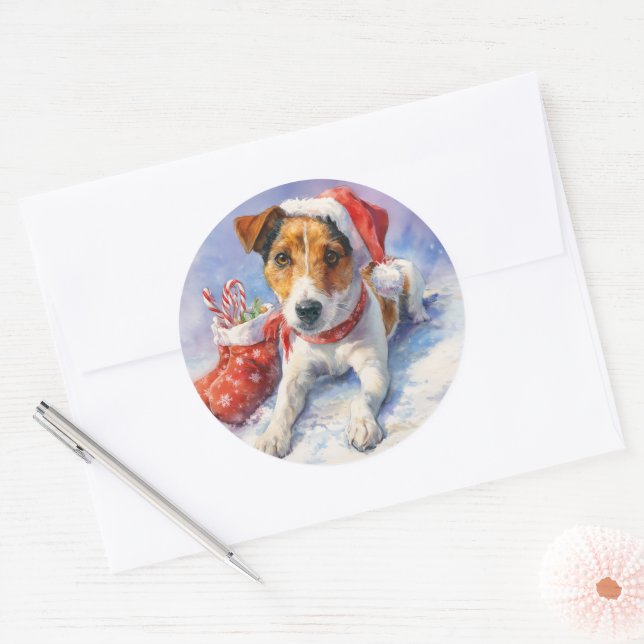  Christmas Jack Russell Round Sticker (Envelope)