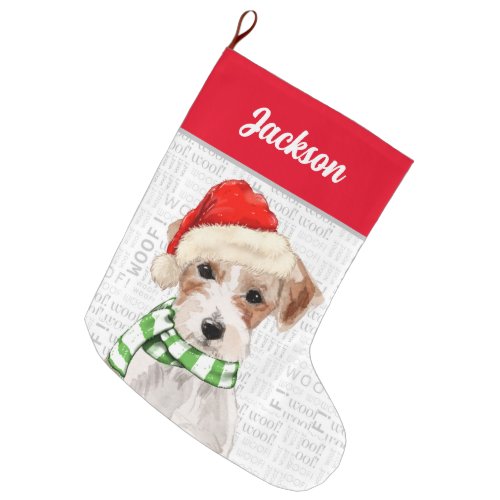 Christmas Jack Russell Terrier with Dogs Name Large Christmas Stocking