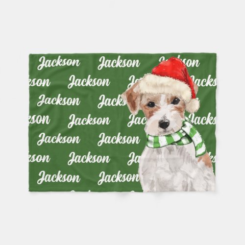 Christmas Jacko Russel Terrier Pup with Dogs Name Fleece Blanket