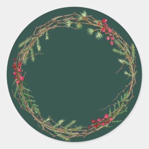 Christmas Jam Rustic Dark Green Homemade Mason Jar Classic Round Sticker