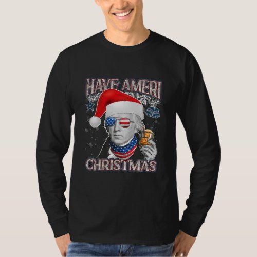 Christmas James Madison Santa Hat American Flag T_Shirt