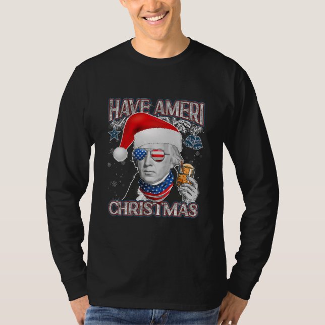 Christmas James Madison Santa Hat American Flag T-Shirt (Front)