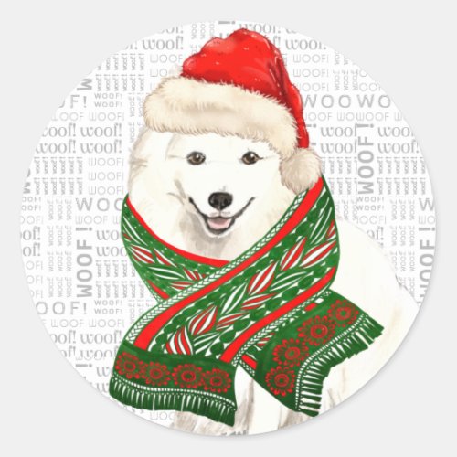 Christmas Japanese Spitz and Woof Art Dog Lover Classic Round Sticker