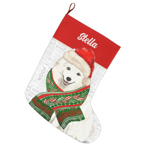 Christmas Japanese Spitz with Dogs Name Large Christmas Stocking