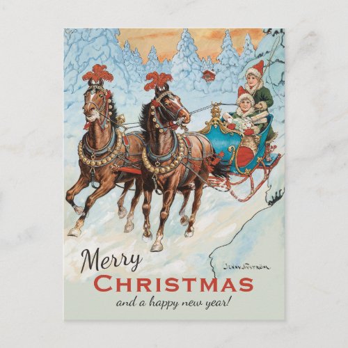 Christmas Jenny Nystrm CC0932 Children in sleigh Holiday Postcard