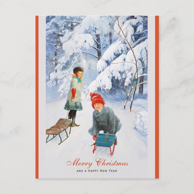 Christmas Jenny Nyström Children sledding CC0928 Postcard (Front)