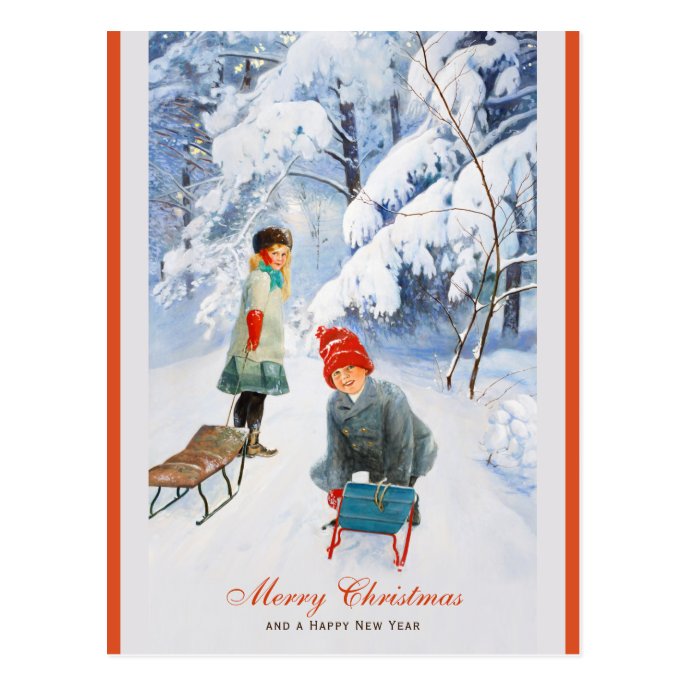 Christmas Jenny Nystr&#246;m Children sledding CC0928 Postcard