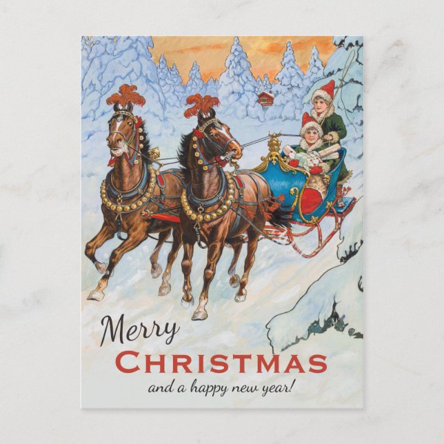 Christmas Jenny Nystrom Lively sleigh ride CC0079 Postcard (Front)