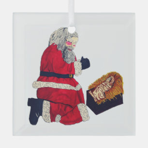 CHRISTMAS JESUS AND SANTA GLASS ORNAMENT