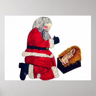 CHRISTMAS JESUS AND SANTA  POSTER