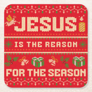 Christmas Jesus Is The Reason For The Season Square Paper Coaster