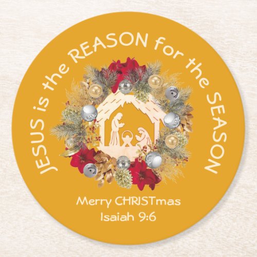  Christmas JESUS IS THE REASON Yellow Round Paper Coaster