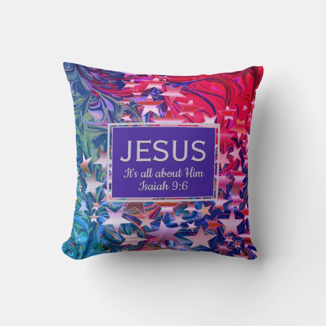 Christmas | JESUS | Isaiah 9:6 | Abstract | PURPLE Throw Pillow (Front)