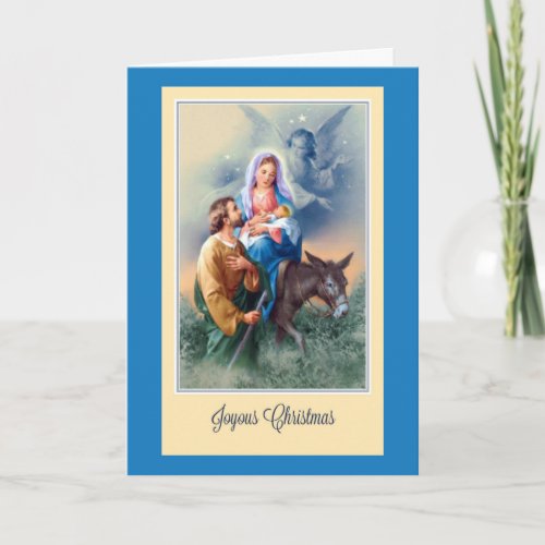 Christmas Jesus Mary Joseph Donkey Angels Holiday Card