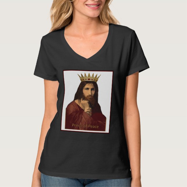 Christmas Jesus Portrait Crowned Prince of Peace C T-Shirt (Front)