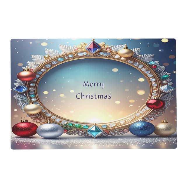 Christmas Jewel Frame Holiday Paper Placemat (Front)