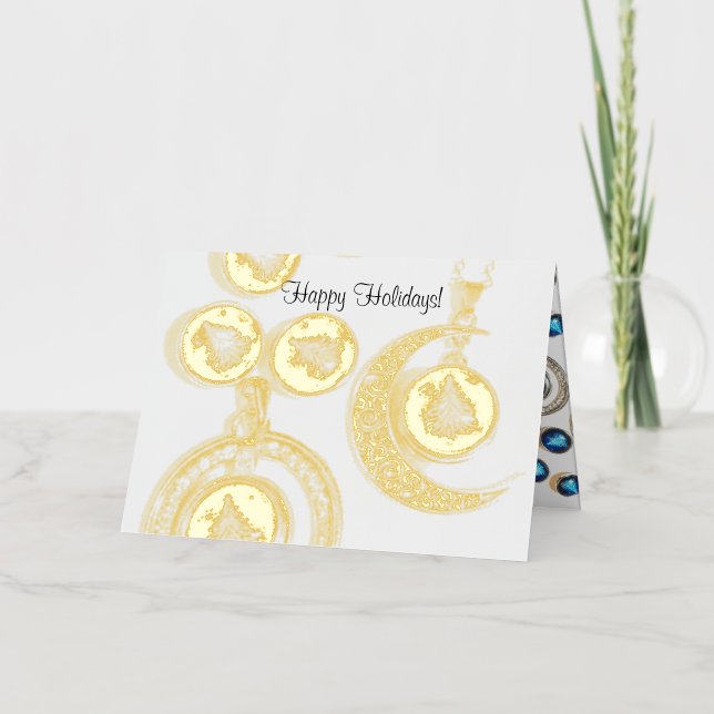 Christmas jewelry Tree blue black bright Moon  Foil Holiday Card (Front)