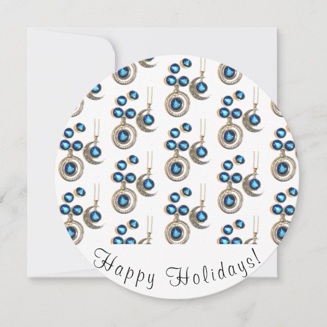 Christmas jewelry Tree blue black bright Moon  Holiday Card (Front)