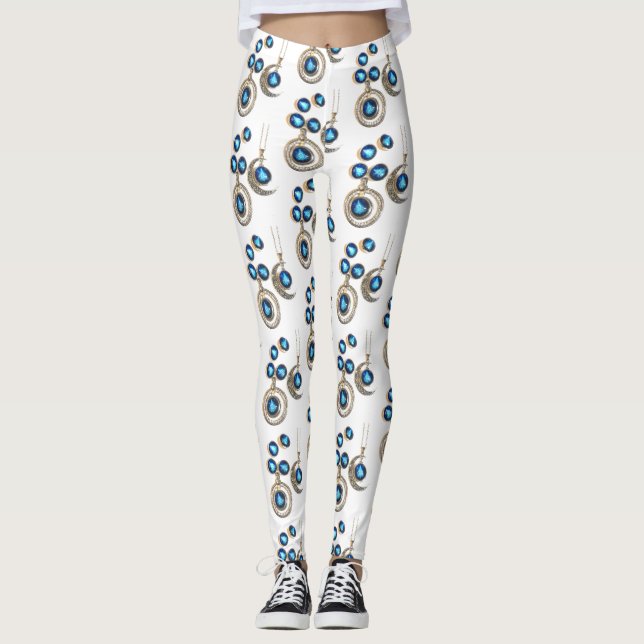 Christmas jewelry Tree blue black bright Moon  Leggings (Front)