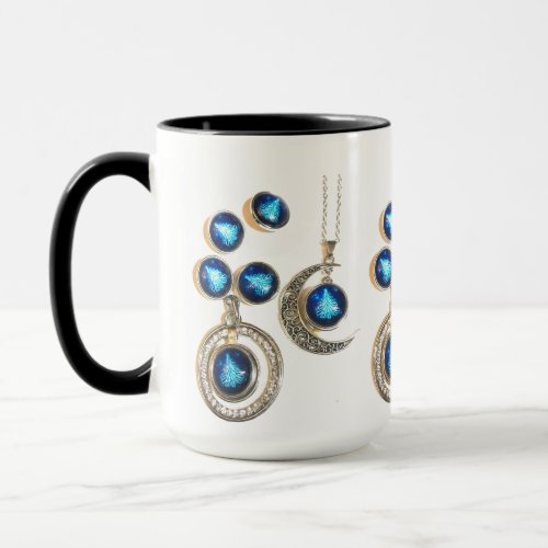 Christmas jewelry Tree blue black bright Moon  Mug