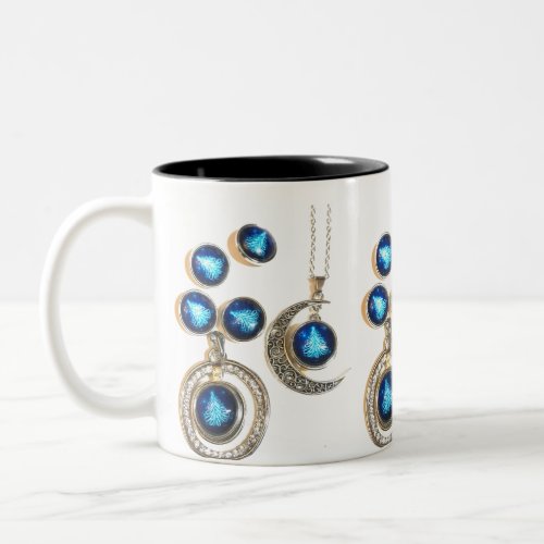 Christmas jewelry Tree blue black bright Moon  Two_Tone Coffee Mug