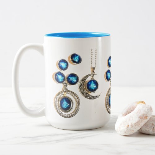 Christmas jewelry Tree blue black bright Moon  Two_Tone Coffee Mug