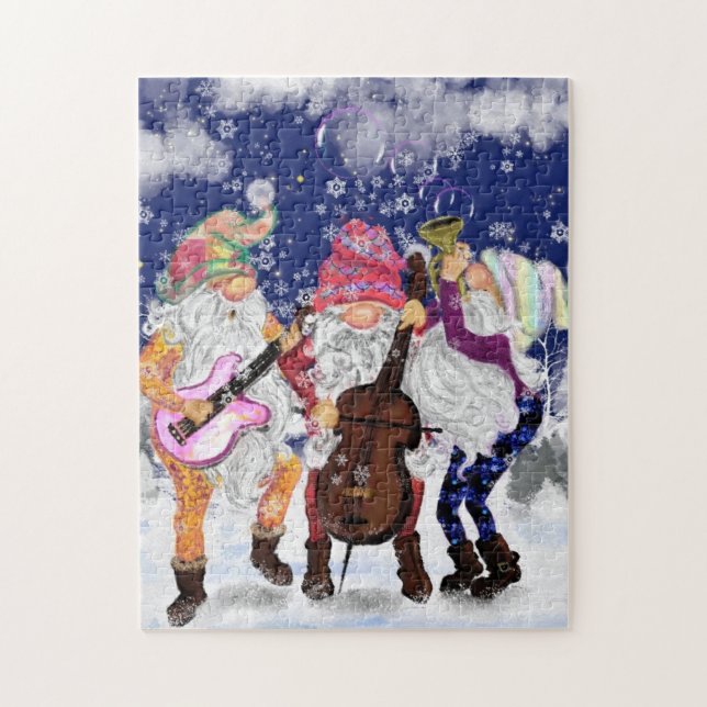 Christmas Jigsaw Puzzle Gift Gnomes Music Band  (Vertical)