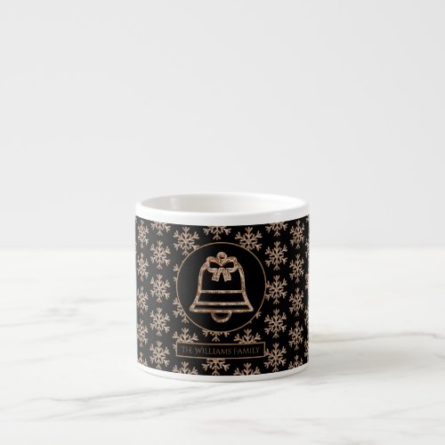 Christmas Jingle Bell Snowflakes Black and Gold Espresso Cup