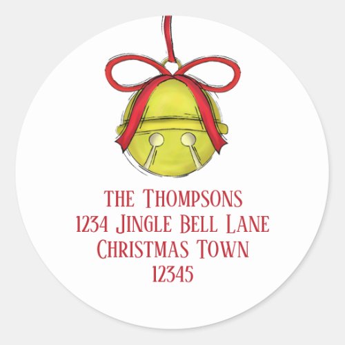 Christmas Jingle Bell Whimsical Return Address Classic Round Sticker