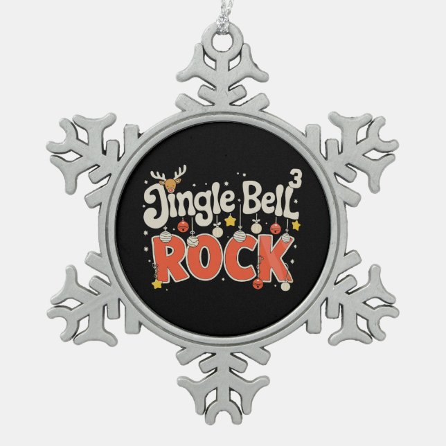 Christmas Jingle Bells 3 Math Rock Xmas Holiday Snowflake Pewter Christmas Ornament (Front)
