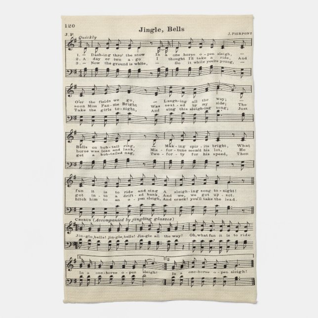 Christmas Jingle Bells Carols Sheet Music Kitchen Towel (Vertical)