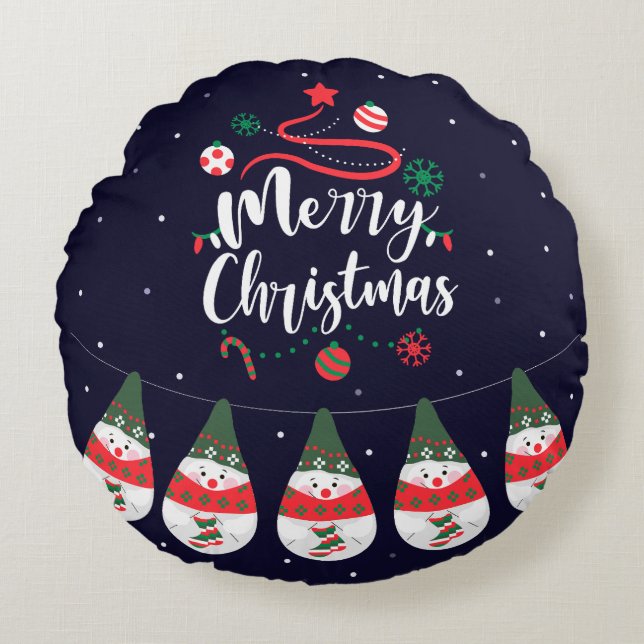 Christmas Jingle Bells Joyful Greetings Collection Round Pillow (Front)