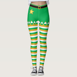Christmas Jingle Bells on Green Golden White Leggings