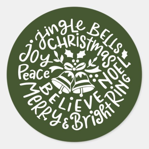 Christmas Jingle Bells Peace Joy Merry Bright Noel Classic Round Sticker