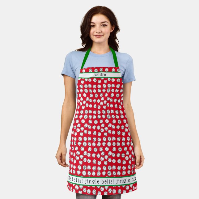 Christmas Jingle Bells Personalized Apron (Worn)
